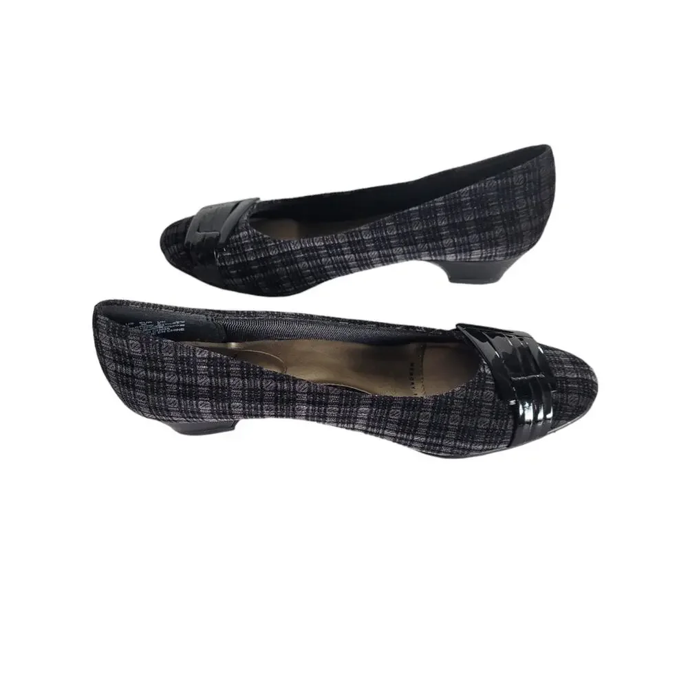 Soft Style Women's Hush Puppies Company Black Velvet Plaid Pumps Slip On Size 8N